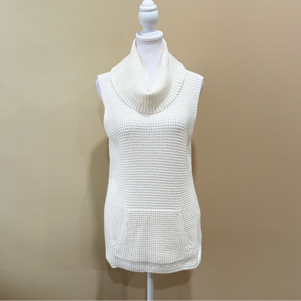 Vince Camuto Off White Cowl Neck Knit Sweater Boho Sleeveless Vest Size Small